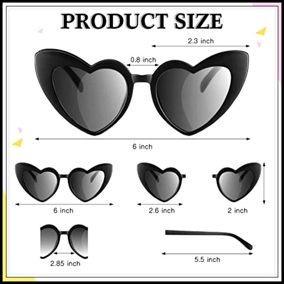 16 Pairs Heart Shaped Sunglasses Cat Eye Retro Party Glasses PC Frame main image 5
